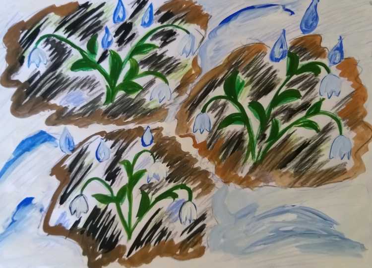 Подснежники акварелью для детей