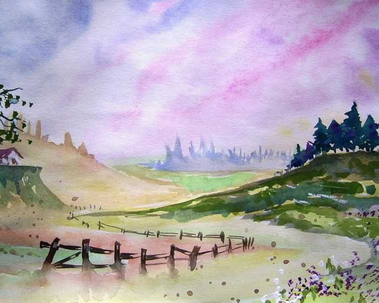 Рисунки акварелью пейзажи