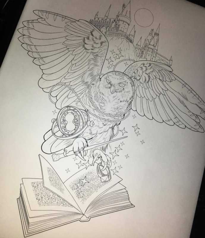 Сова Гарри Поттер эскиз