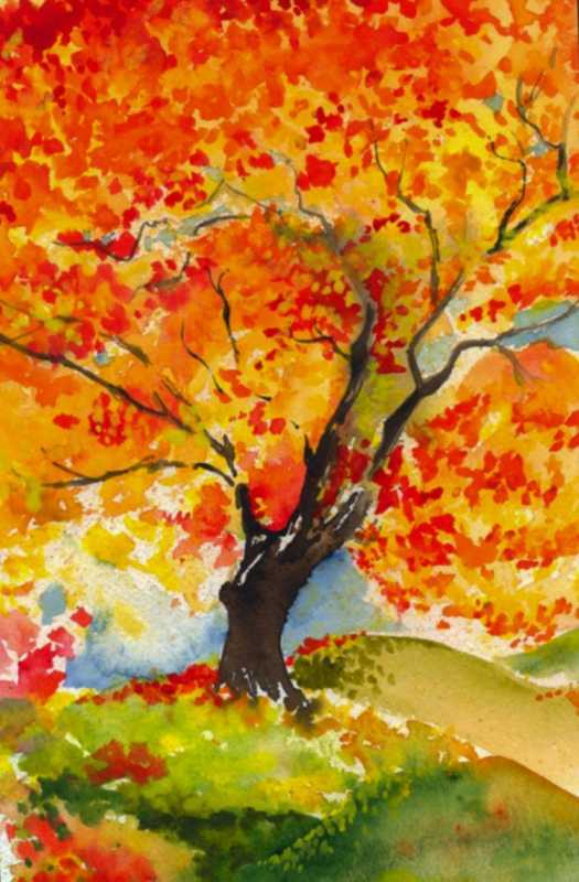 Осенний пейзаж гуашью