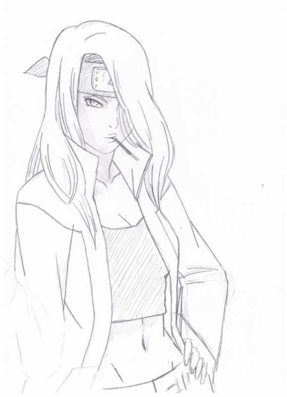 Девочки из аниме Наруто карандашом