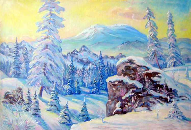 Зимний лес гуашью