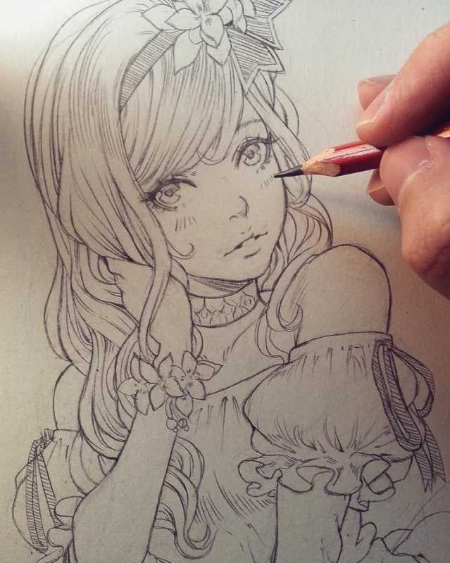 Аниме цветными карандашами