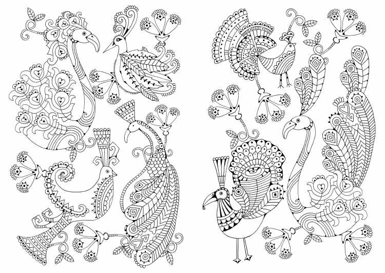 Раскраски антистресс Павлины