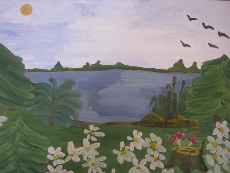 Родной край гуашью