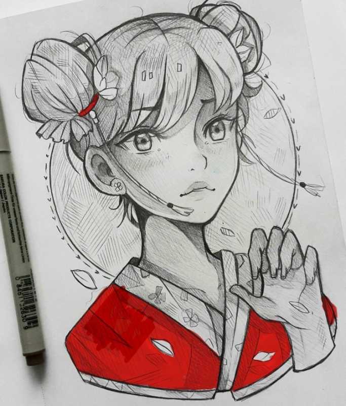 Легкие скетчи в стиле аниме девушки