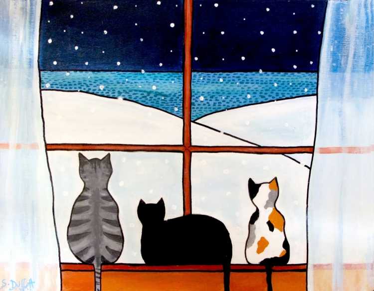 Рисование для детей кошка на окошке