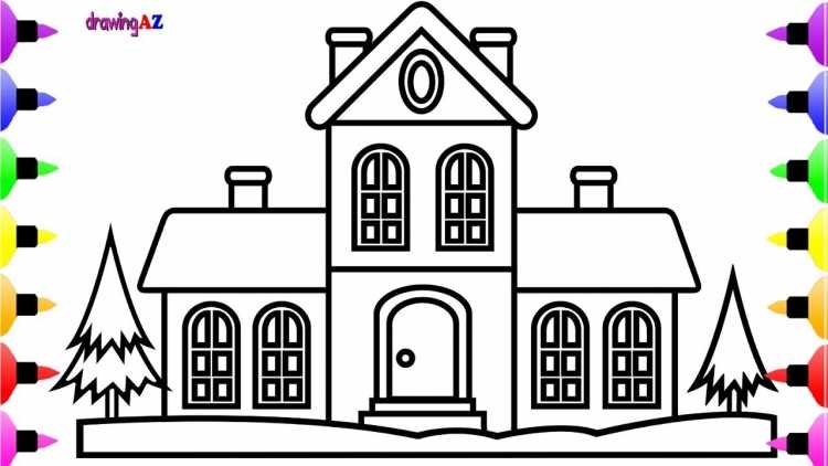 Новогодний многоэтажный домик для раскрашивания