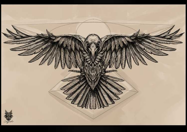 Тату ворон дотворк