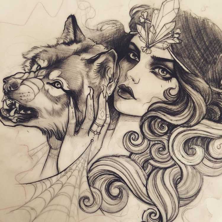 Тату волка эскизы для девушек