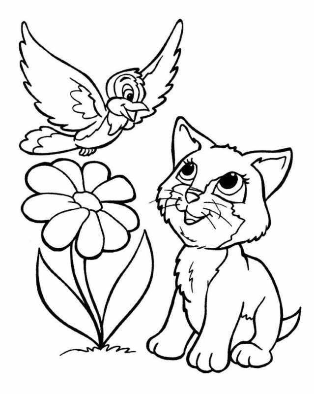 Раскраска кошка с котятами