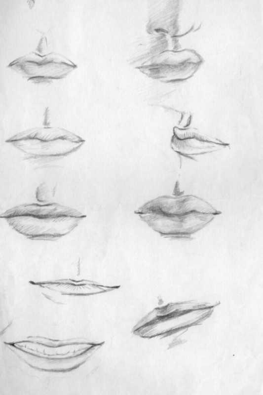 Губы карандашом в разных ракурсах