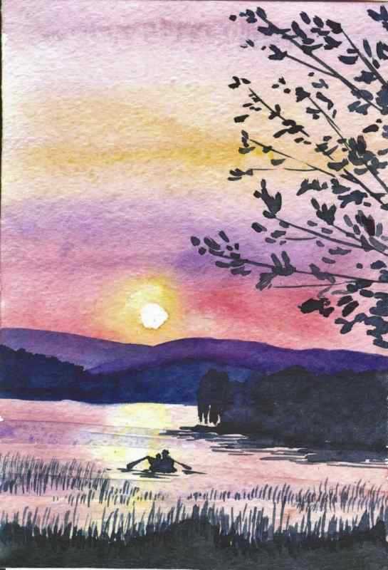 Простые Акварельные пейзажи