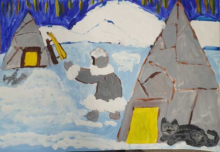 Белый медведь и Северное сияние рисование в подготовительной группе