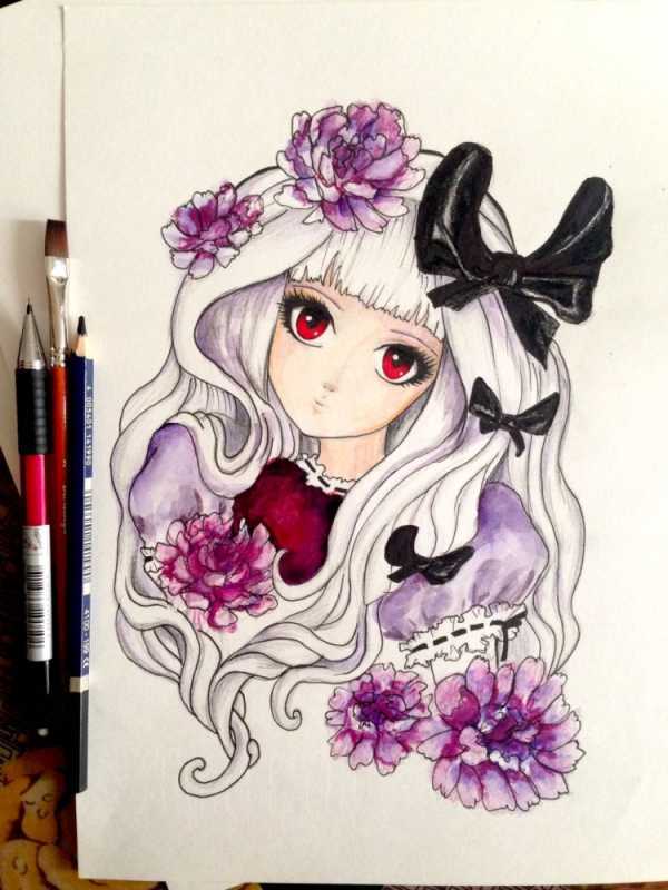 Аниме глаза акварельными карандашами