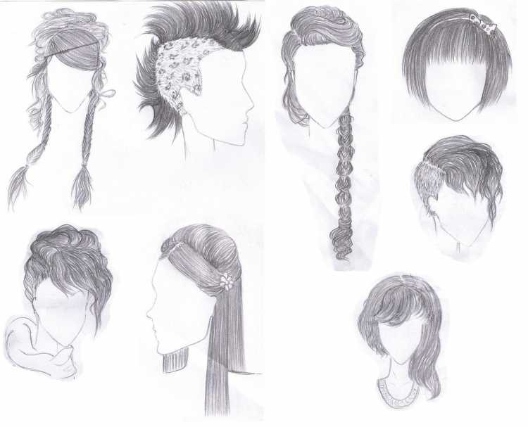 Женские прически карандашом