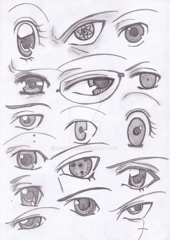 Схема рисования глаз аниме