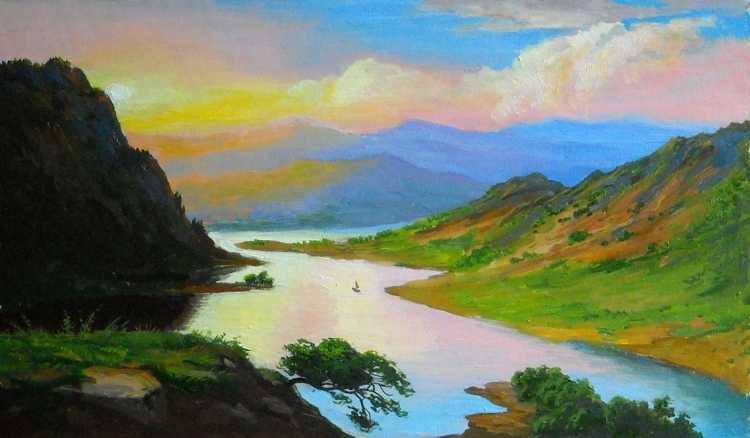 Горная река гуашью