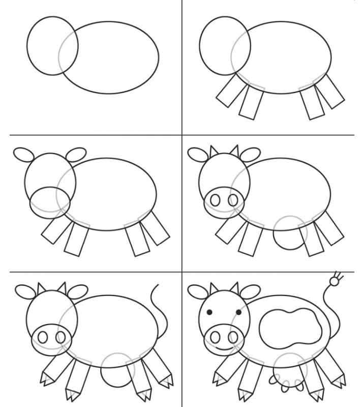 Последовательное рисование животных для детей