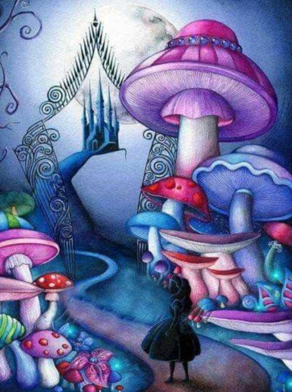 Алиса в стране чудес с грибами иллюстрации
