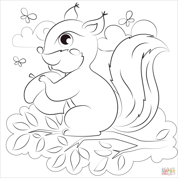 Раскраска белка с бельчатами