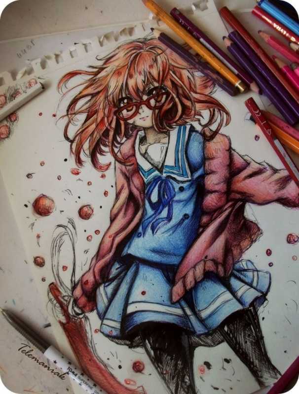 Аниме карандашами разноцветными