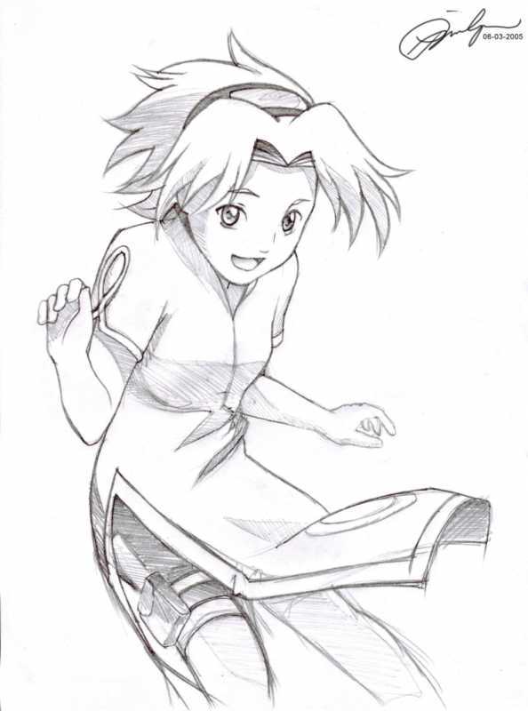 Сакура из Наруто карандашом