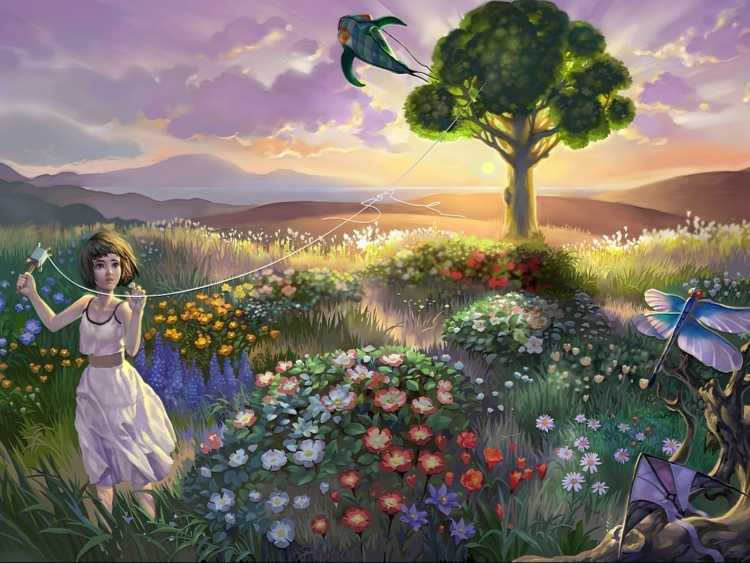 Поляна с цветами фэнтези
