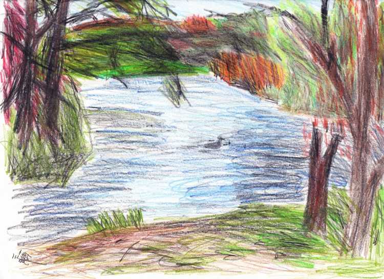 Летний пейзаж цветными карандашами