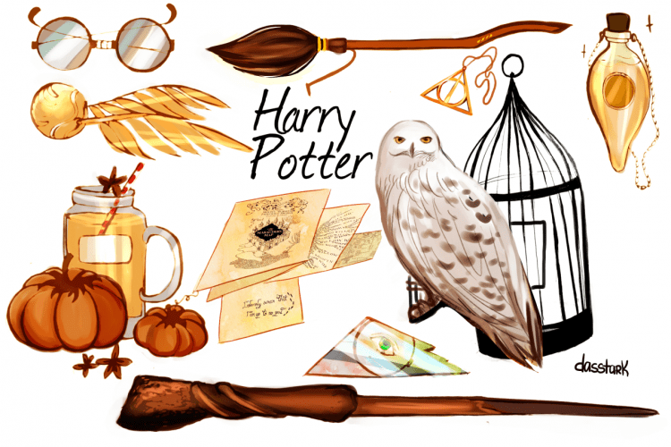 Гарри Поттер наклейки акварель