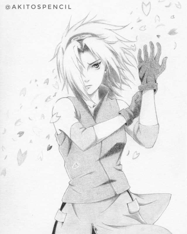 Сакура Харуно арт чб