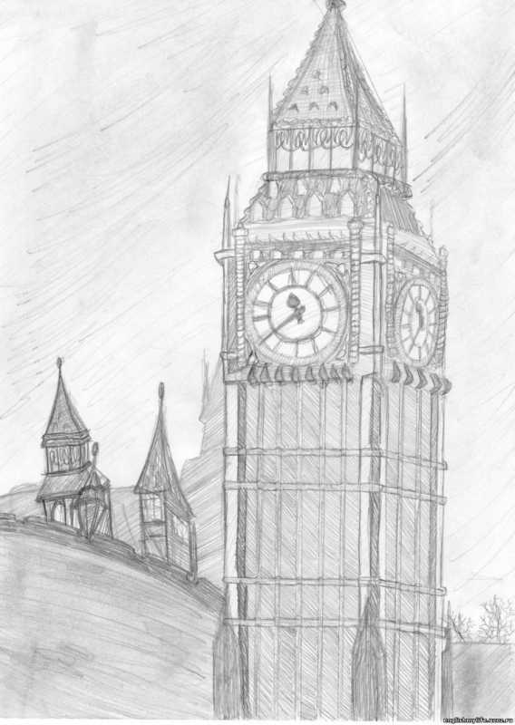 Достопримечательности Великобритании Биг Бен нарисовать
