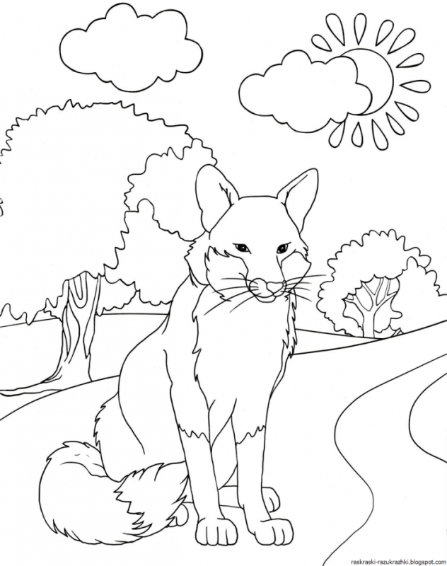 Контур лисички для рисования