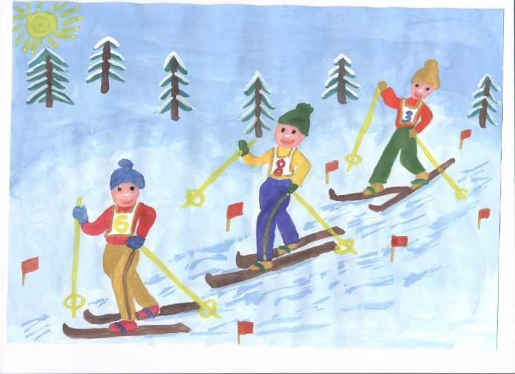 Рисование на тему лыжник в лесу