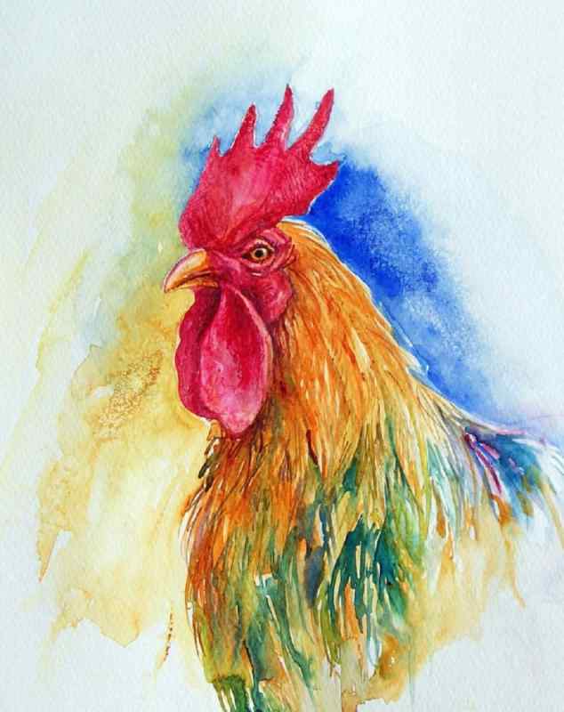 Петушок акварелью