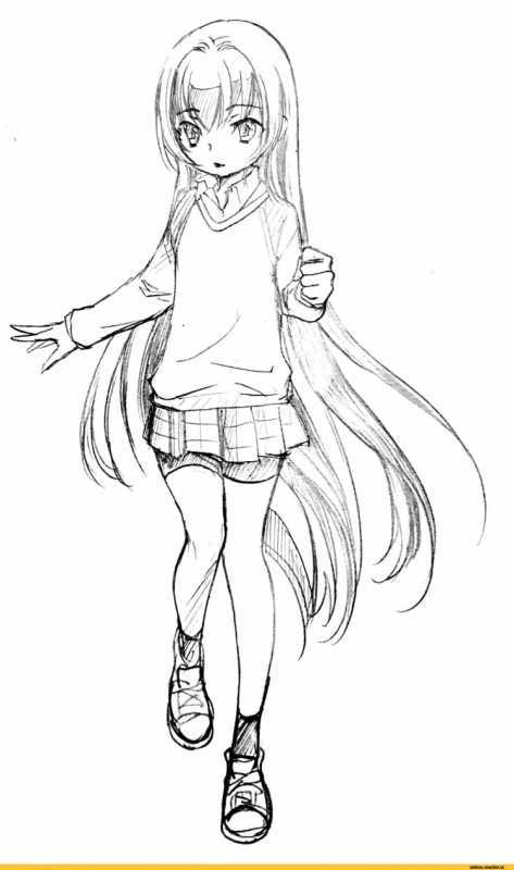 Раскраска девочка в платье аниме