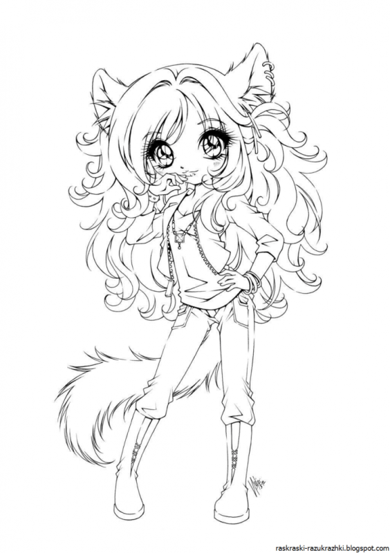 Аниме раскраски девушки кошки