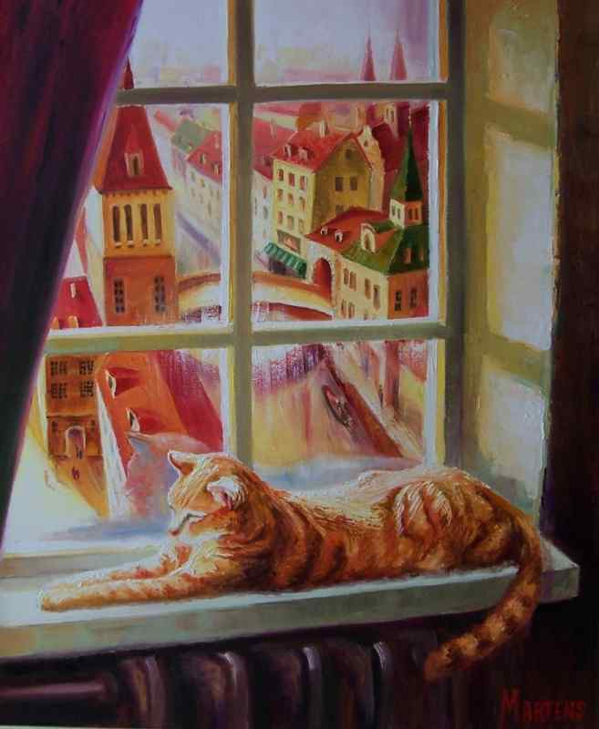 Елена Мартенс картины кошка в окошке