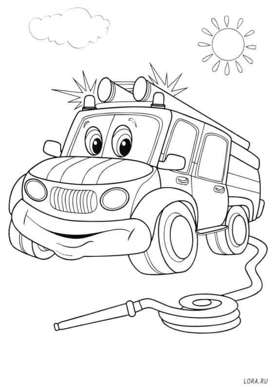 Пожарная машина акварель