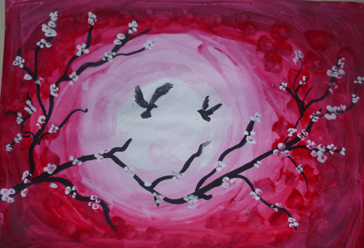 Рисование с детьми ветка Сакуры