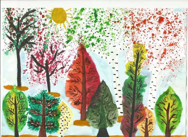 Осень гуашью