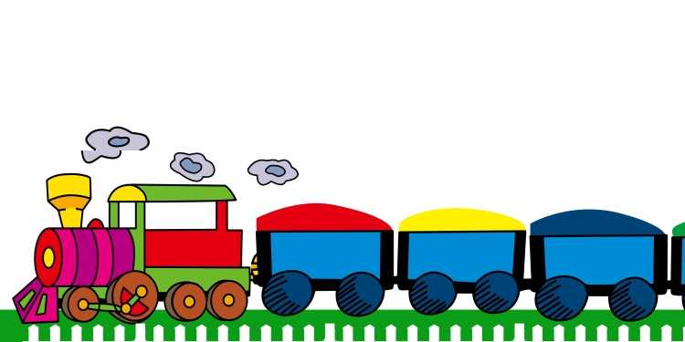 Паровозик с вагонами на белом фоне