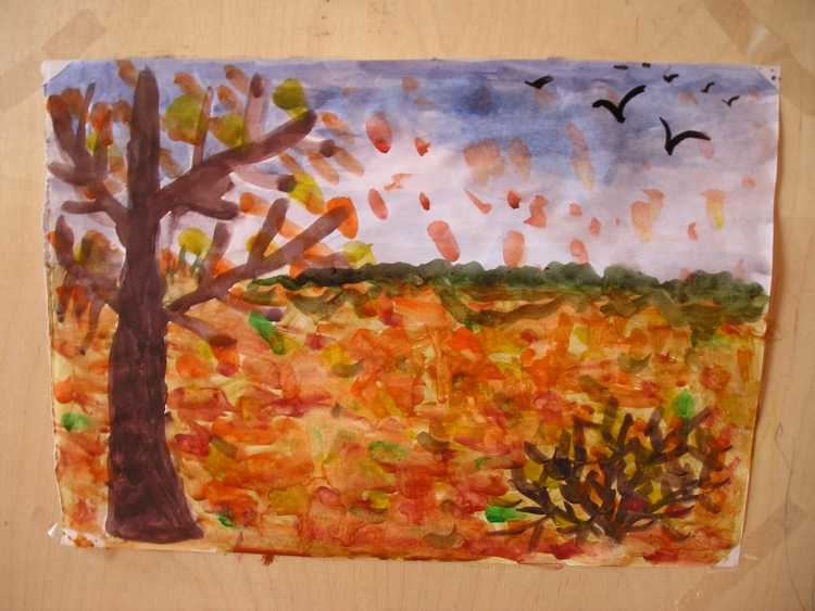 Рисование детьми Золотая осень -пуантилизм