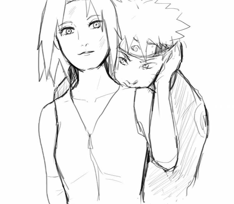 Раскраски аниме Наруто Сакура и Саске