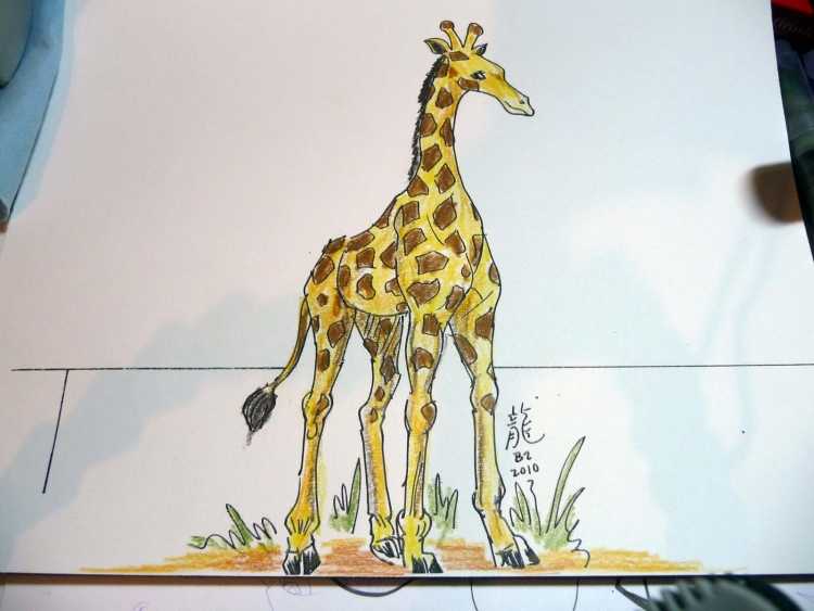 Жираф красками для детей