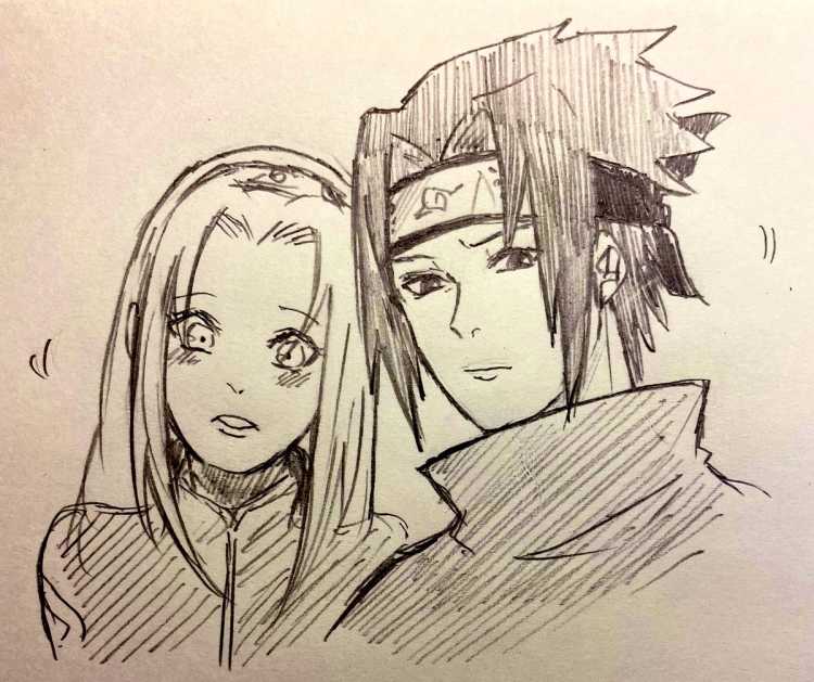 Саске и Сакура карандашом