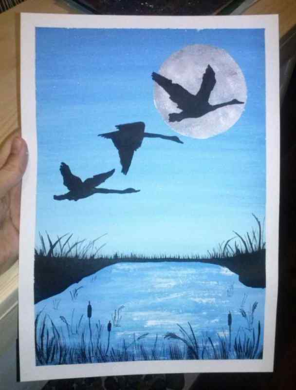 Рисование пейзаж перелетные птицы