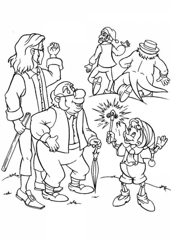 Раскраски Буратино и золотой ключик