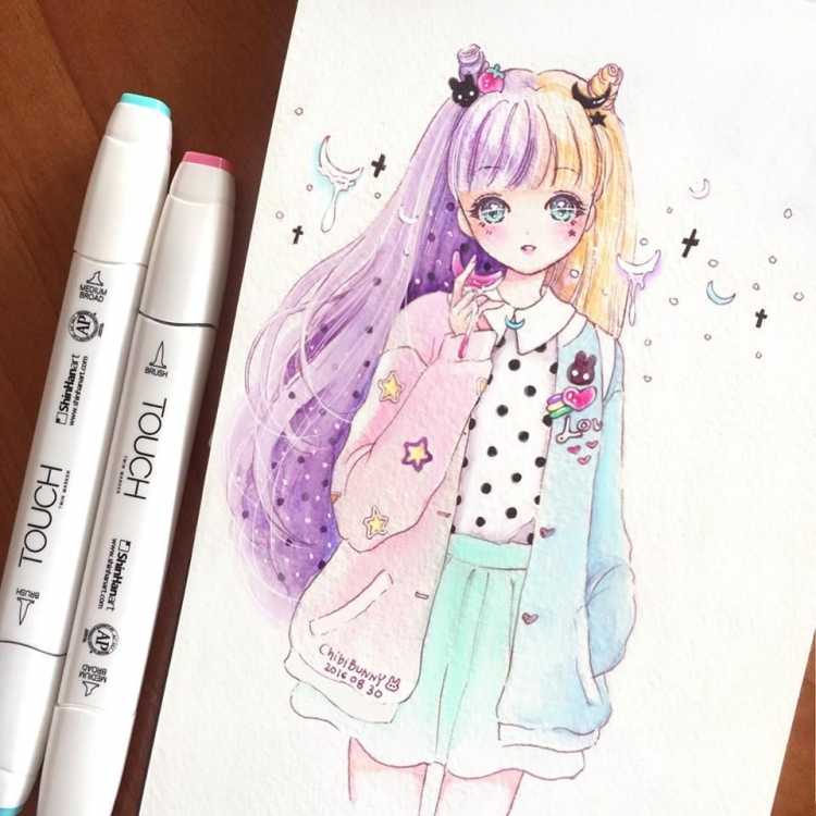 Рисунки для скетчбука в стиле кавай