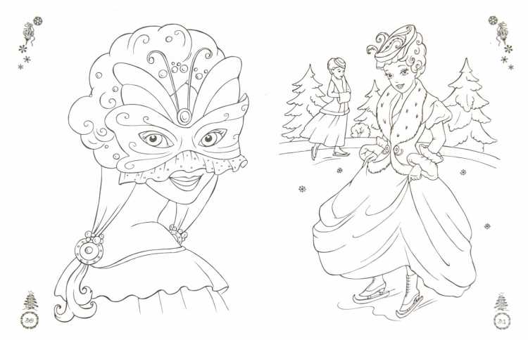 Раскраски новогодние принцессы